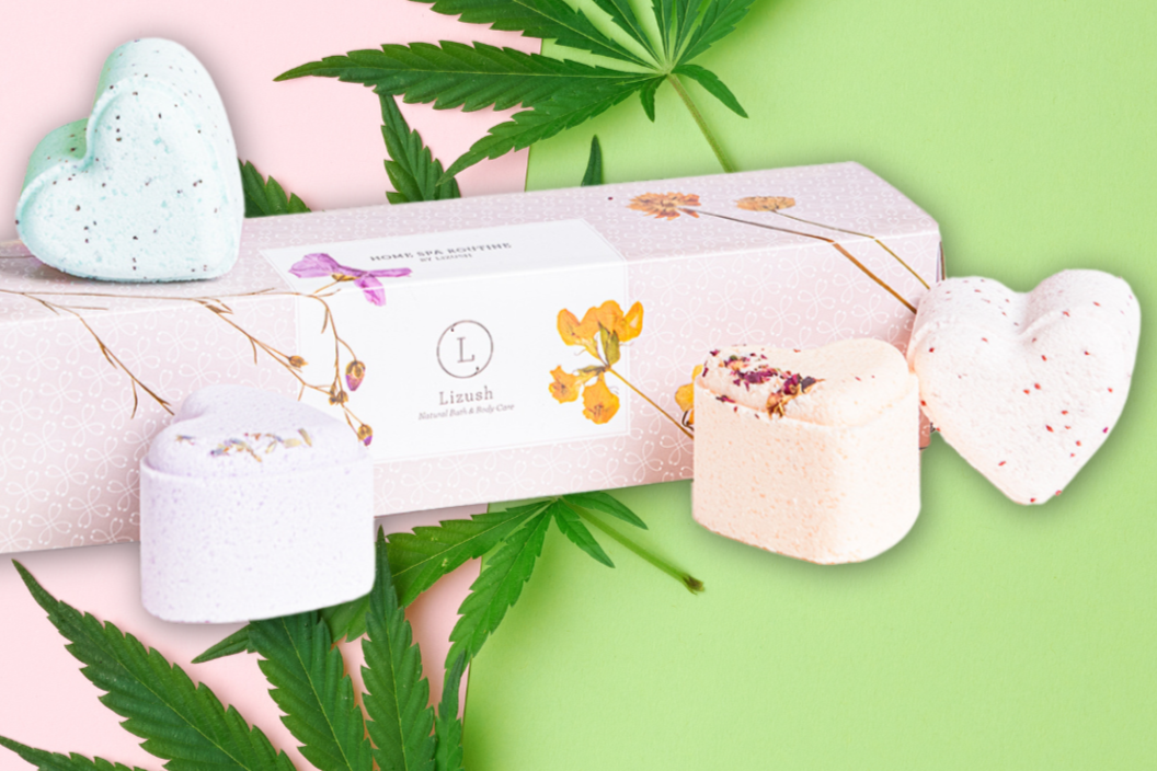 Bath Bombs with CBD -  5 Hearts Shaped with CBD - in a Gift Box - Can be personalized. (THC free)